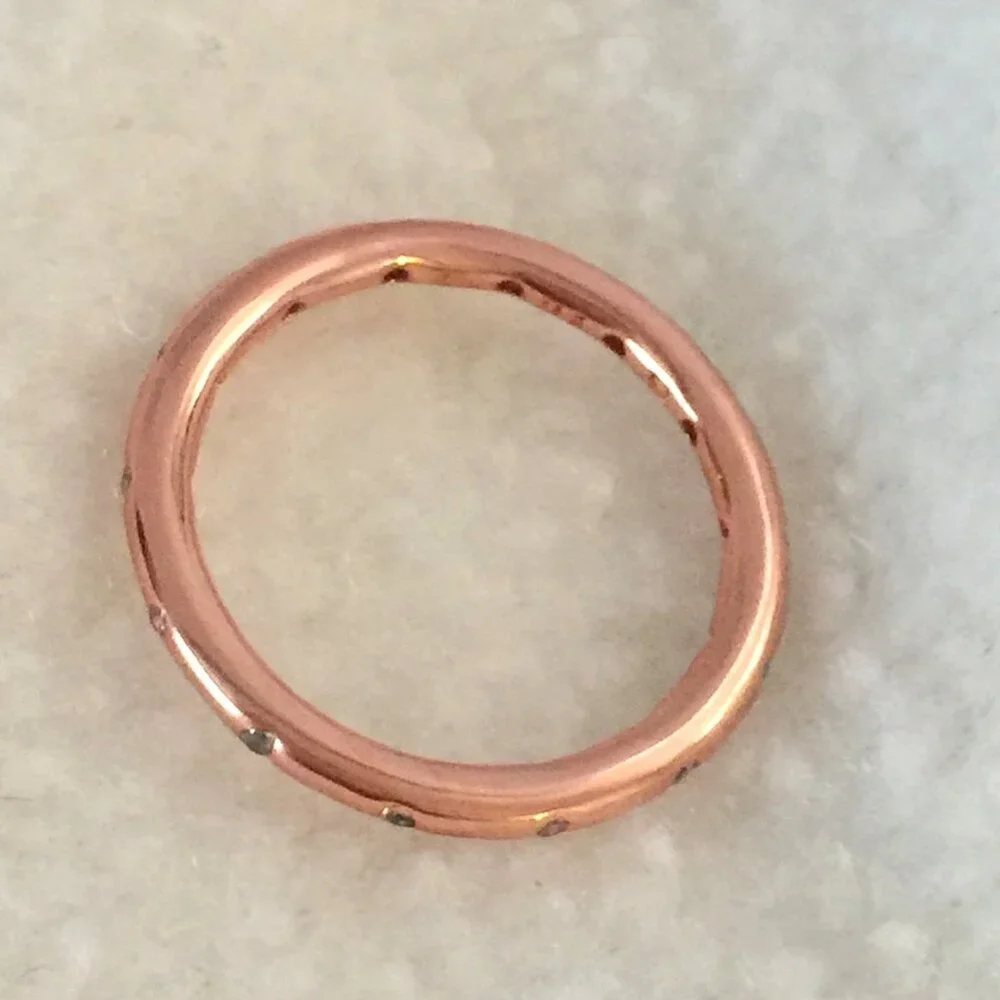 CLEARANCE....NWOT Pandora Rose Gold Simple Band with CZs Ring Various Sizes - Picture 3 of 4